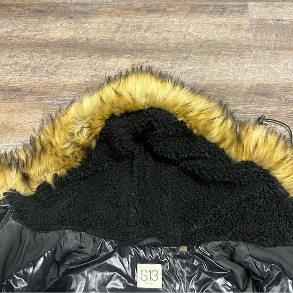 S13 New York Alpine Coat Womens Small Black Duck Down faux fur hood winter coat - Picture 10 of 16